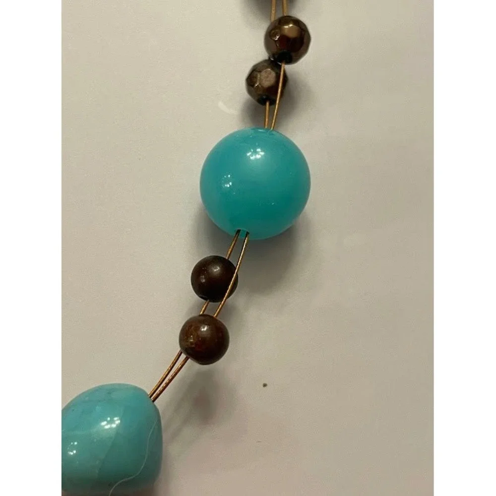 Cookie Lee Bead Necklace Womens OS Turquoise Bronze Excellent Double Strand Boho